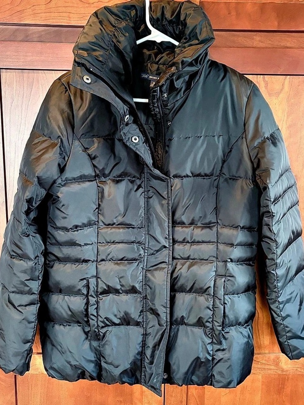 Brooks Brothers 346 Wmns hip length Black funnel puffer down Puffer Jacket Sz M